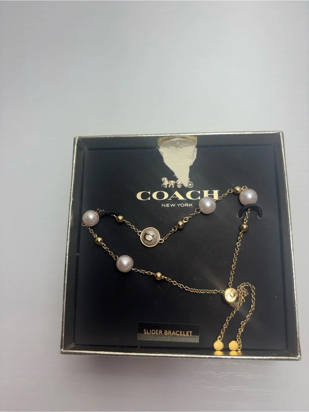 NWT Coach Gold Pearl Slider Bracelet